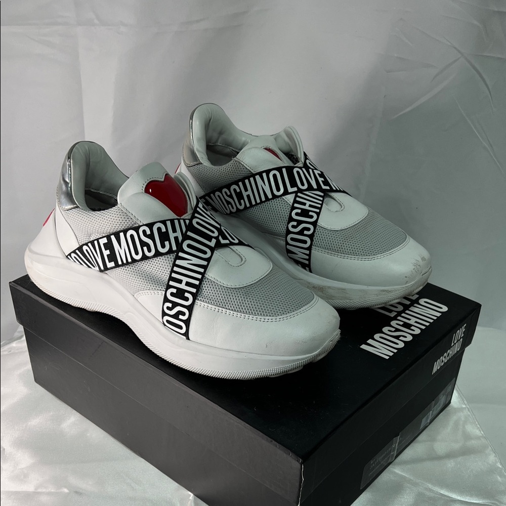 Moschino White and Silver Sneakers